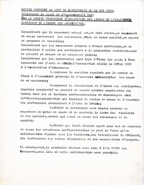 Motion des Archis du 22 Mai
